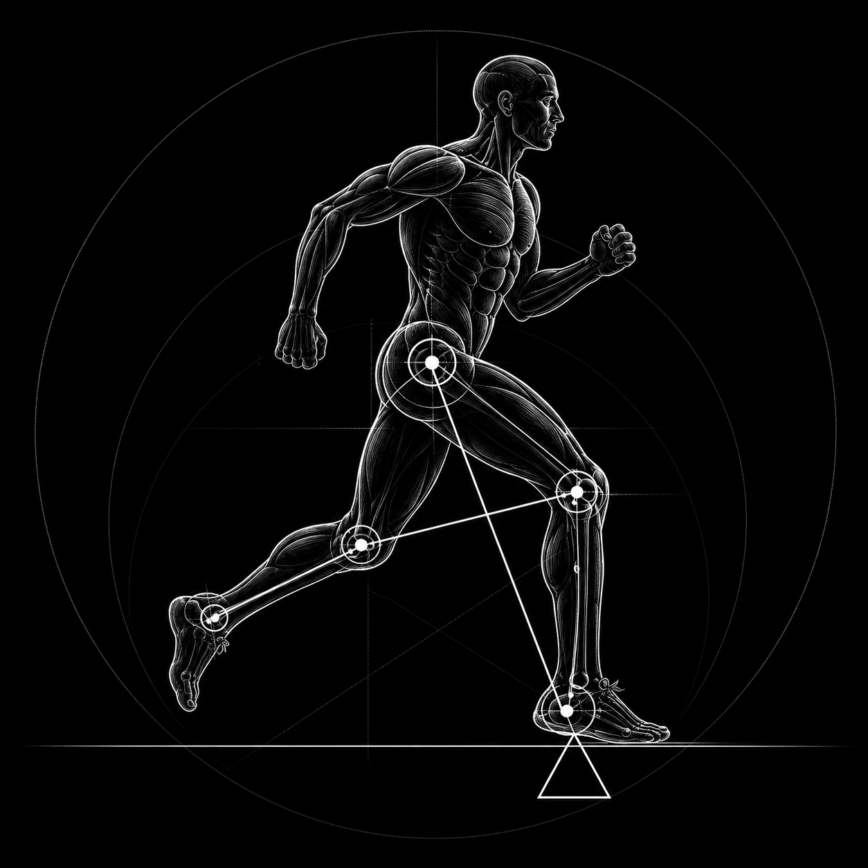 Anatomical running illustration showing coordinated movement